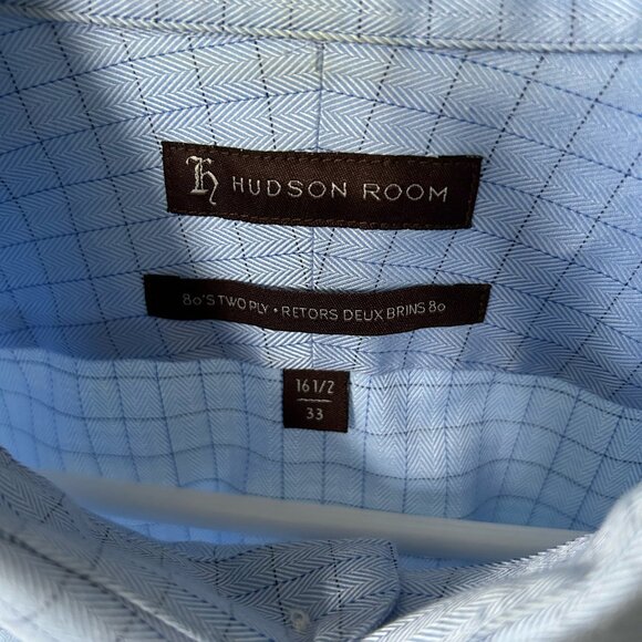 Hudson Room Men's Button Down Dress Shirt Blue with Stripes Size 16.5/33 - Picture 3 of 5